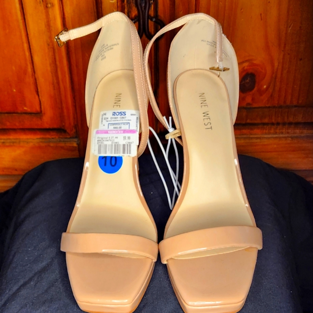 Nine West Nude Patent Leather Strappy Heels